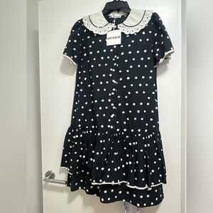 Batsheva Black and White Polka Dot Dress